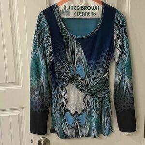 Alberto Makali Blue and Black Patterned Long Sleeve Top